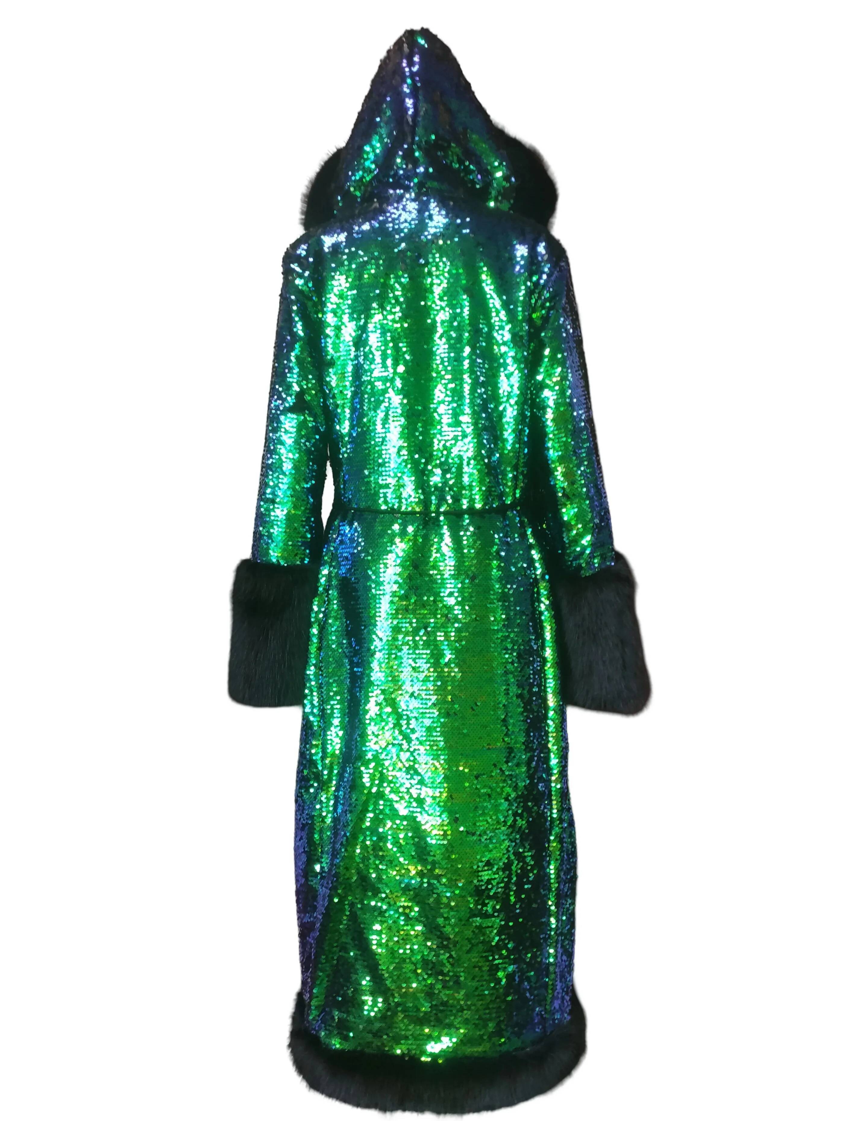 New Women's Faux Fur Sequin Patchwork Reflective And Color-Changing Autumn Winter Windproof Warm Coat
