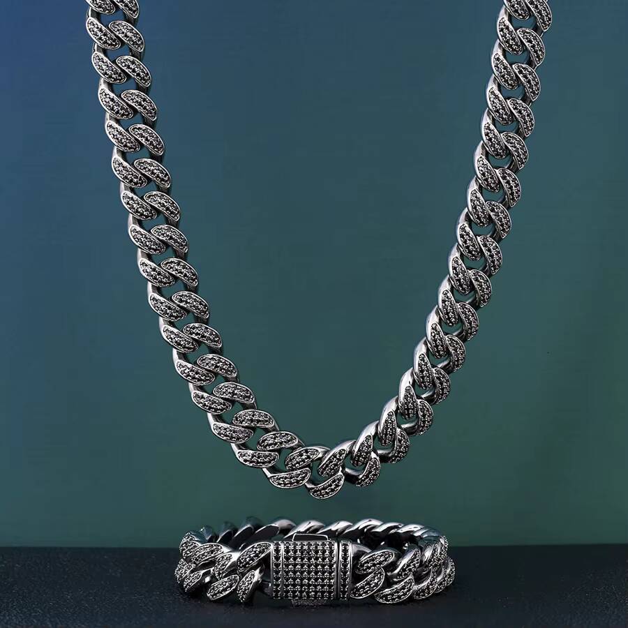 KRKC Wholesale Mens Hip Hop Jewelry Cuban Link Necklace 14k 18k Gold Iced Out Diamond CZ Cuban Link Chain for Men Women