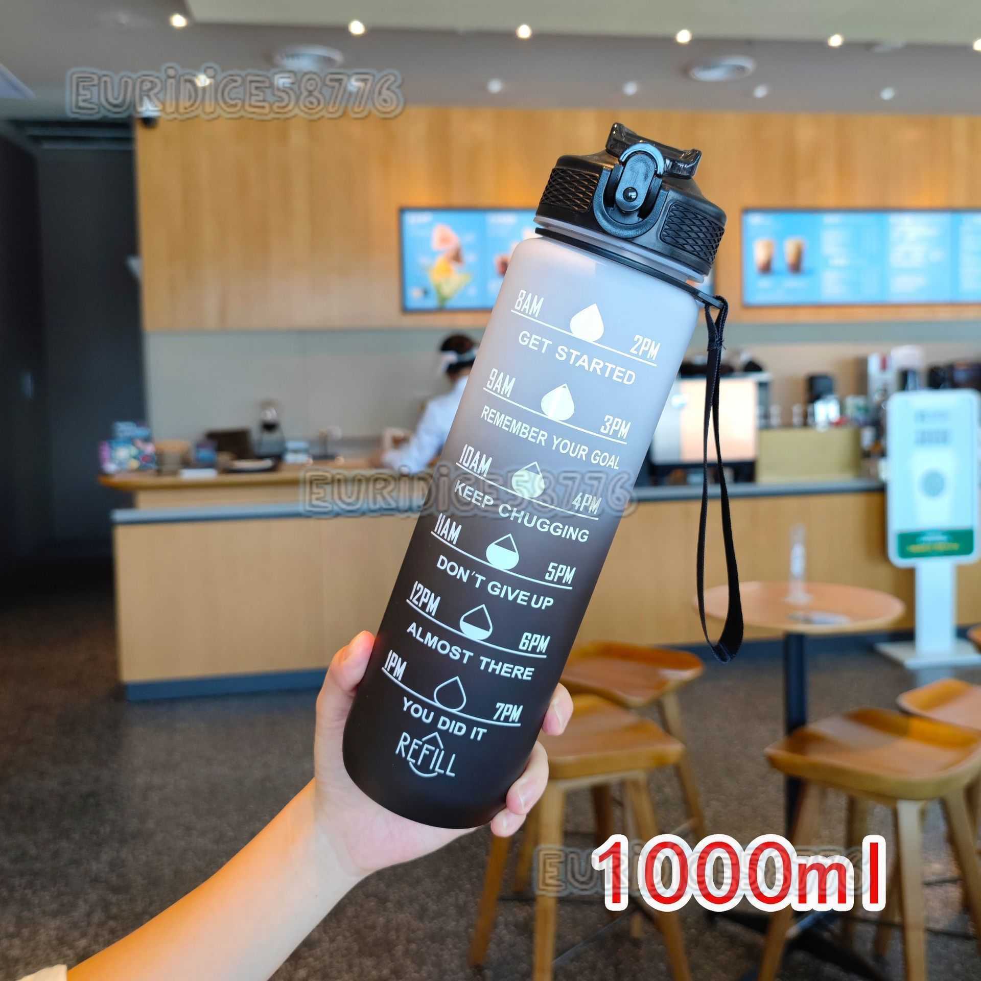 New Gradient Style Portable Strap Duckbill Straw Water Cup Adult Plastic Water Cup Solid Color 1000ml H250911