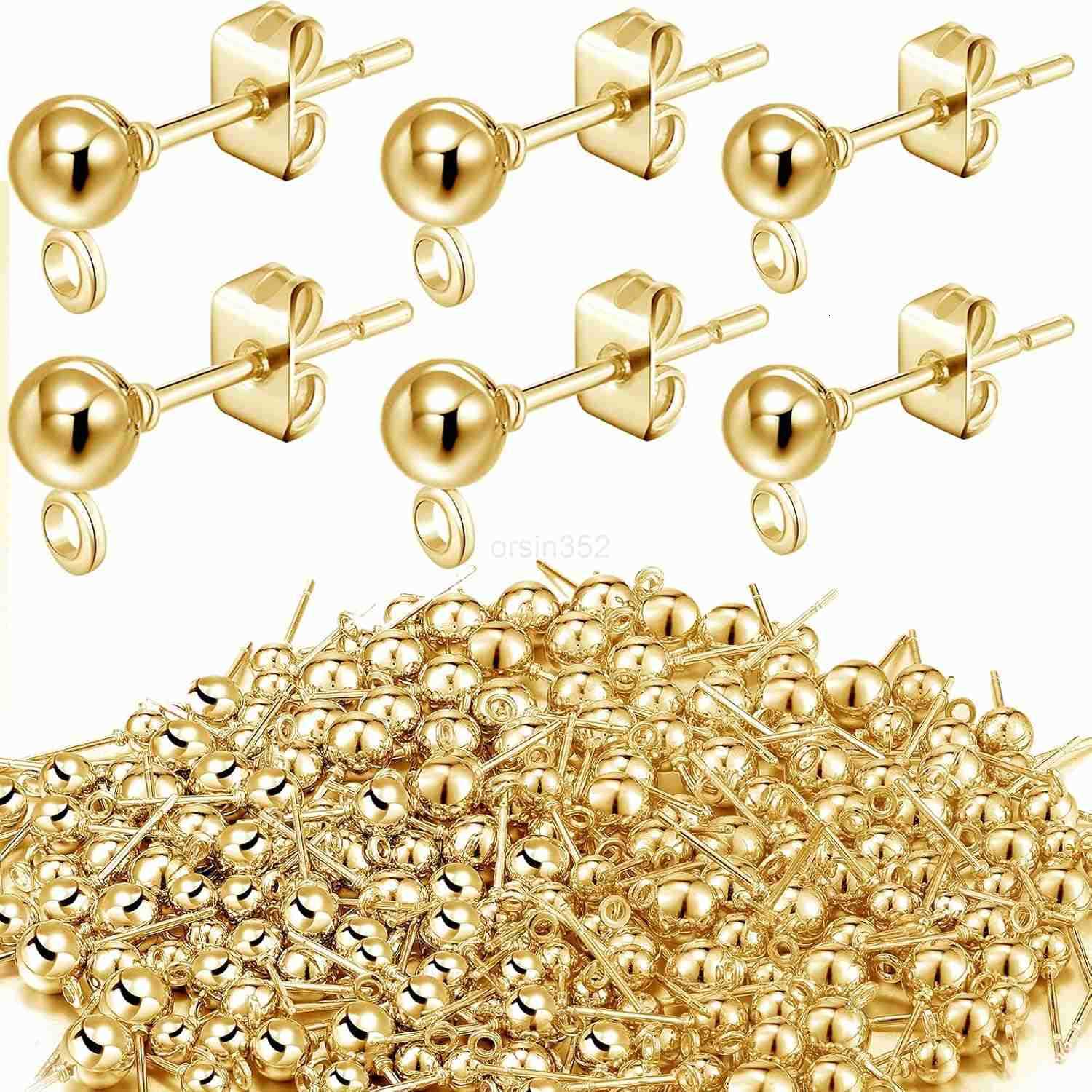180 Pieces Ball Post Earring Stud with 200 Pieces Butterfly Back Earrings with Loop for DIY Jewelry Making Findings 4 mm 5 mm 6 mmSilver GoldW250911