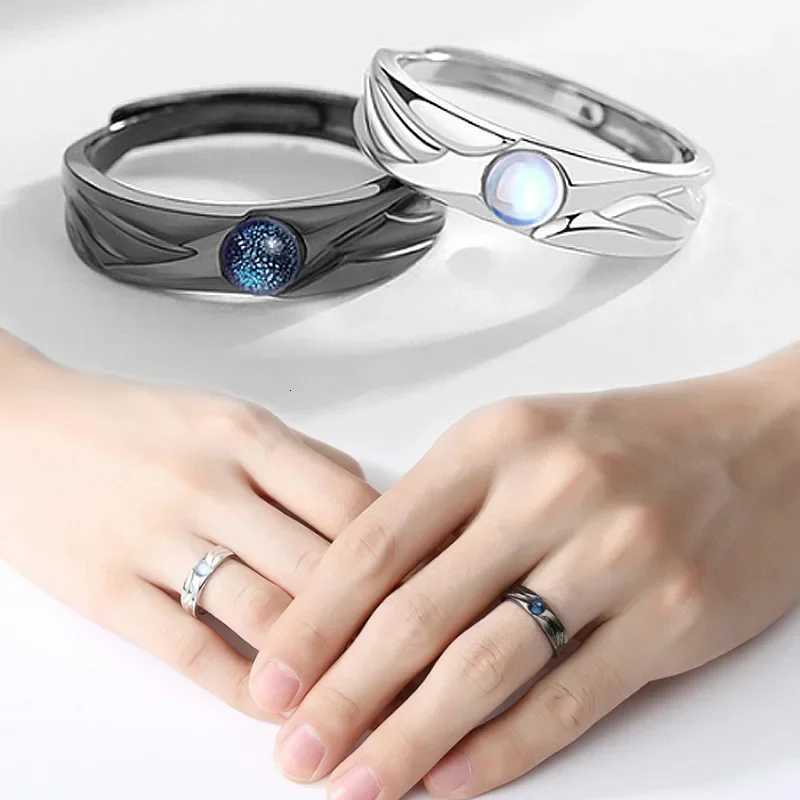 Creative Black White Couple Friendship Rings Open Adjustable Rings Set Vintage Moon Stone Minimalist Engagement Wedding Ring W250911