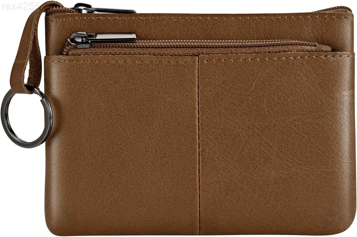 Red Genuine Leather MultiFunctional Wallet Compact Card Holder Coin Purse Key Organizer with 3 Zippers Builtin Key Ring Perfect for Travel Work Daily 