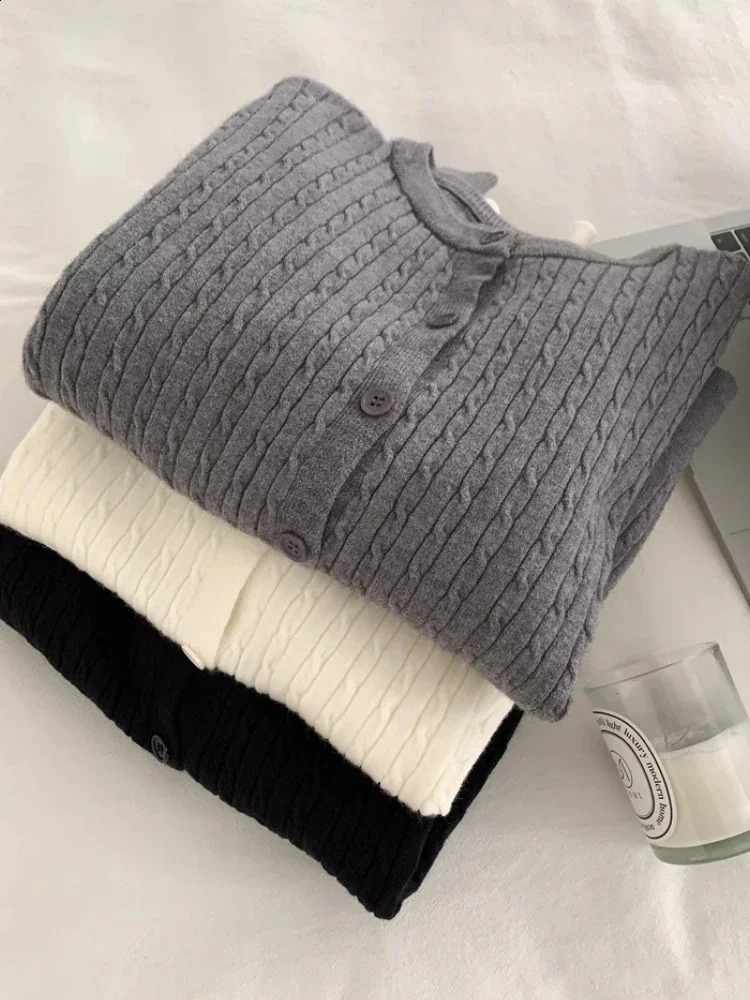 Zjaiss Single Breasted Casual Knitted Sweater Oneck Cardigan Women Autumn Winter Korean Fashion Long Sleeve Tops 250911