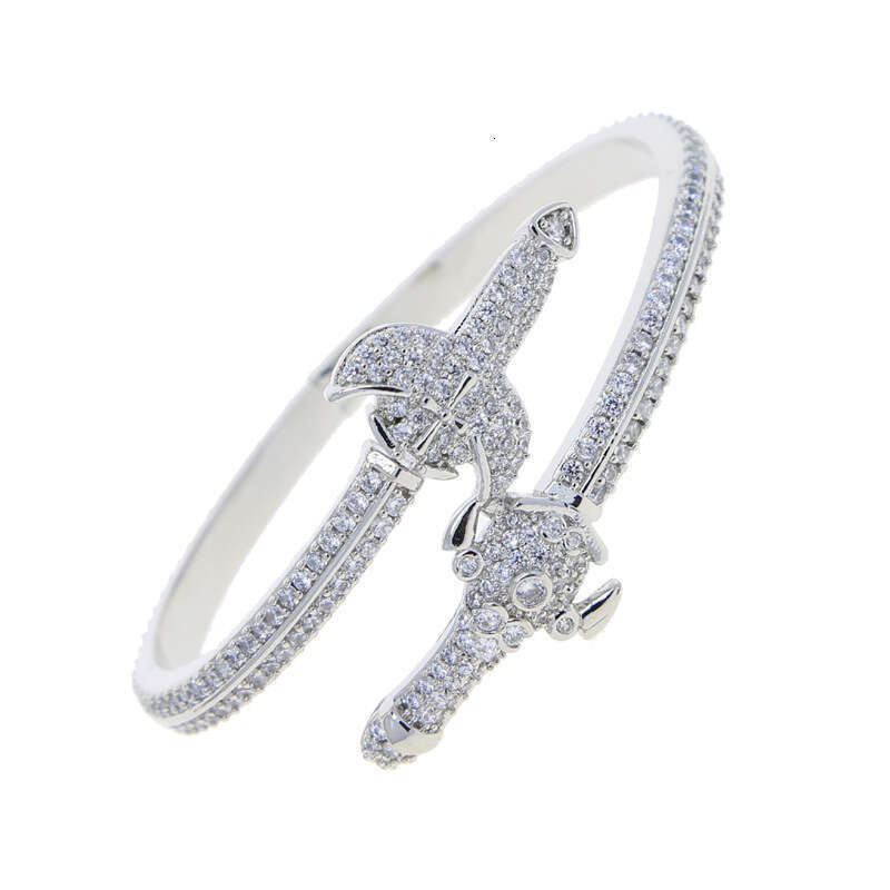 Fashion New Double Sword Cross Bracelet with Zircon for Men Hip Hop Jewelry