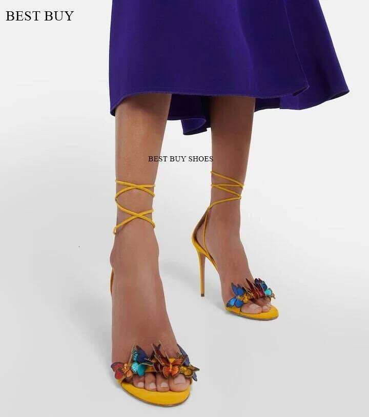 Big Suze 35-42 Summer Fashion Narrow Band Butterfly Open Toe Sandals Women Gladiator Thin High Heels Elegant Party Wedding Shoes
