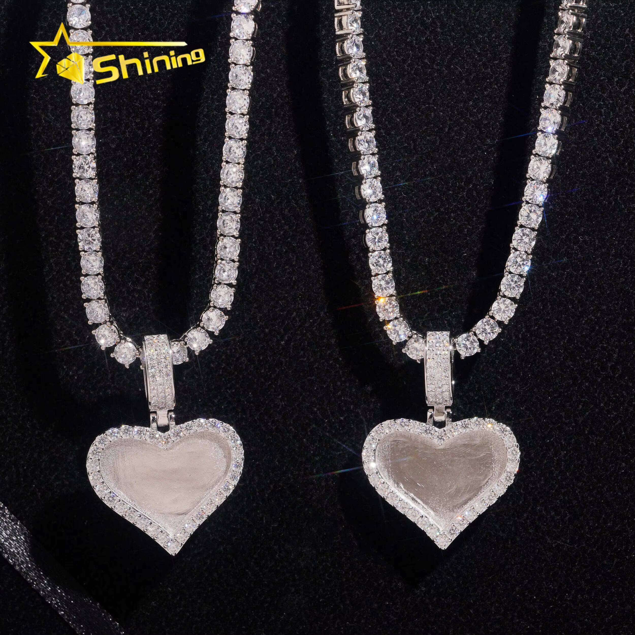 Ready to Ship Heart Shape Memory Pendant Waterproof 18K Gold Plated 925 Silver Moissanite PiMoissaniteure Pendant