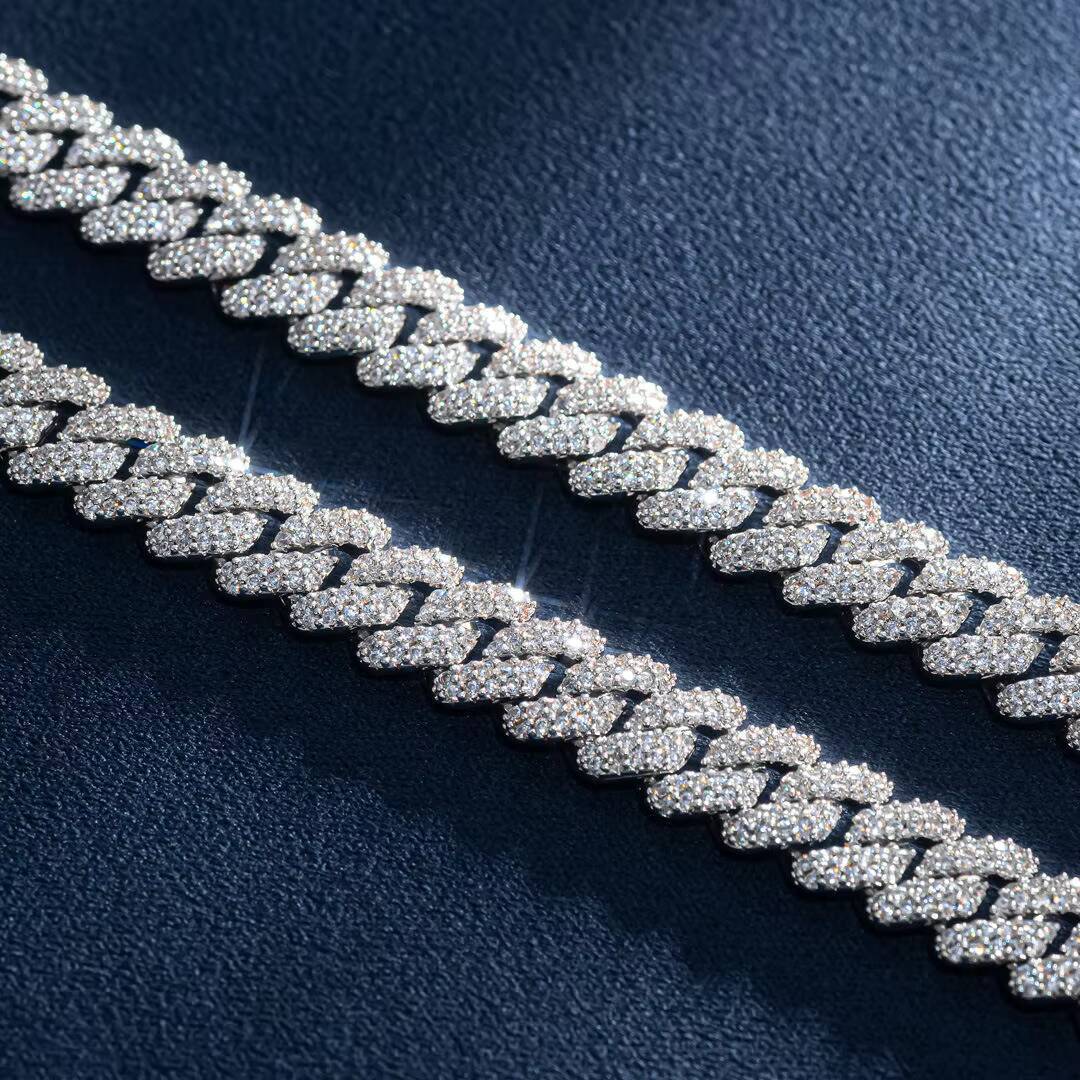 925 Silver D Color Moissanite Cuban Chain 8mm Prong Set Hip Hop Necklace Certified Street Jewelry GRA Certified