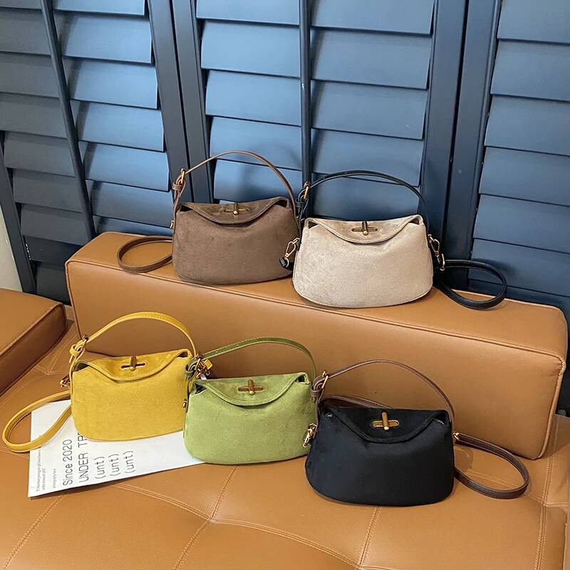 New Suede Crossbody Bag Retro Shoulder Bag Multi functional Fashion Korean Bucket Bag Simple Handbag Fashion Solid Color Designer Bag