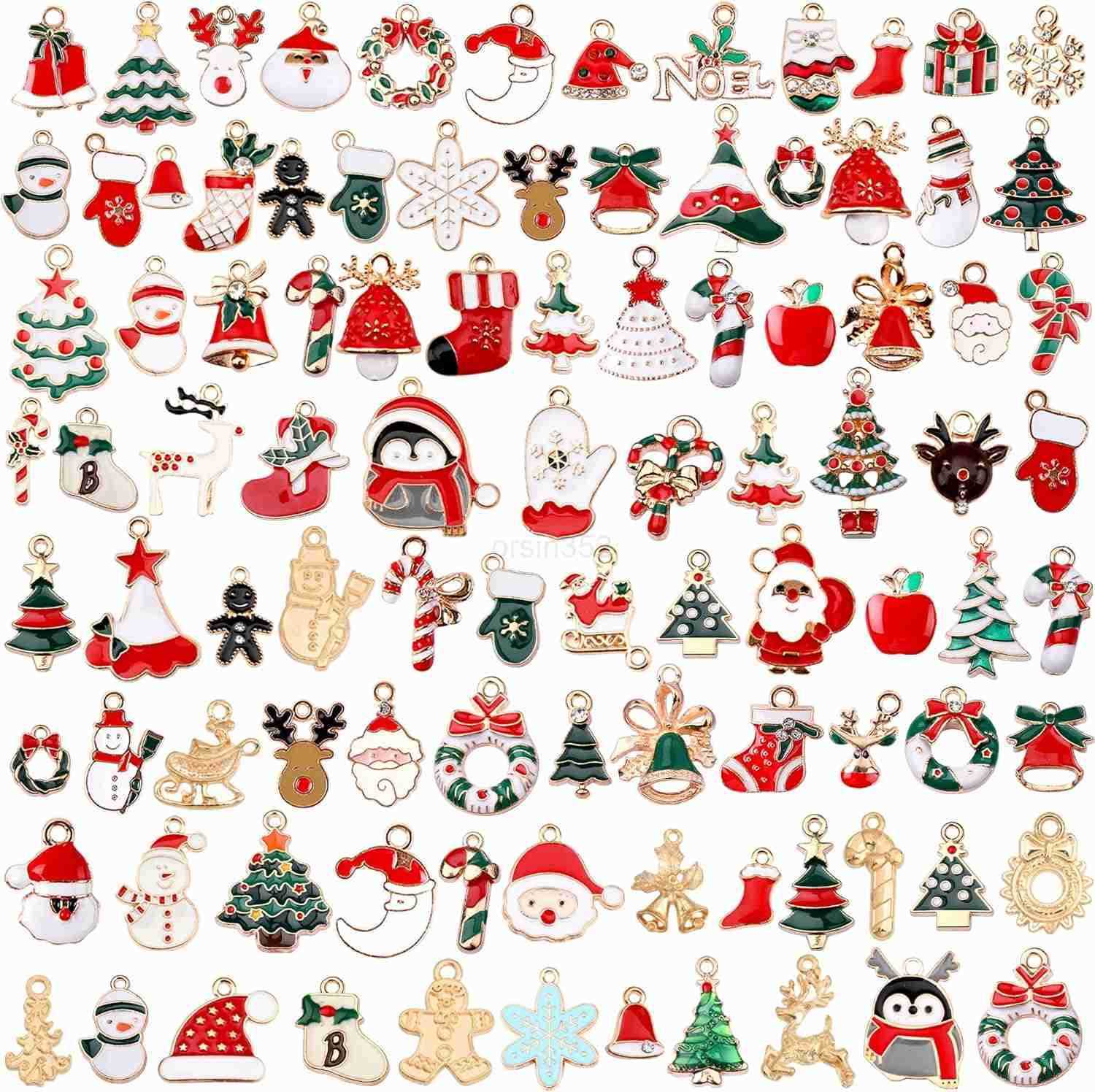 110Pcs Christmas Charms Gold Enamel Jewelry Making Charms Pendant for DIY Xmas Necklace Earring Craft SuppliesW250911