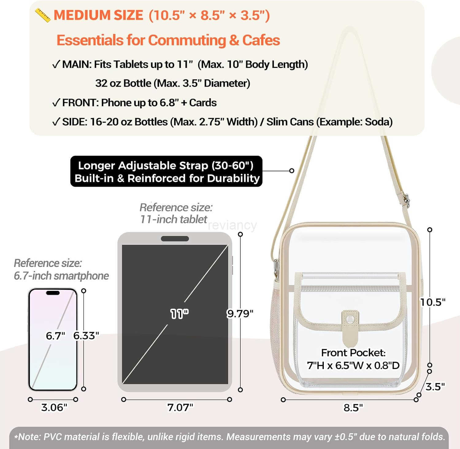 Clear Crossbody Bag for Stadium Events Concerts Adjustable Shoulder Strap Purse with 1 Bottle HolderW250911