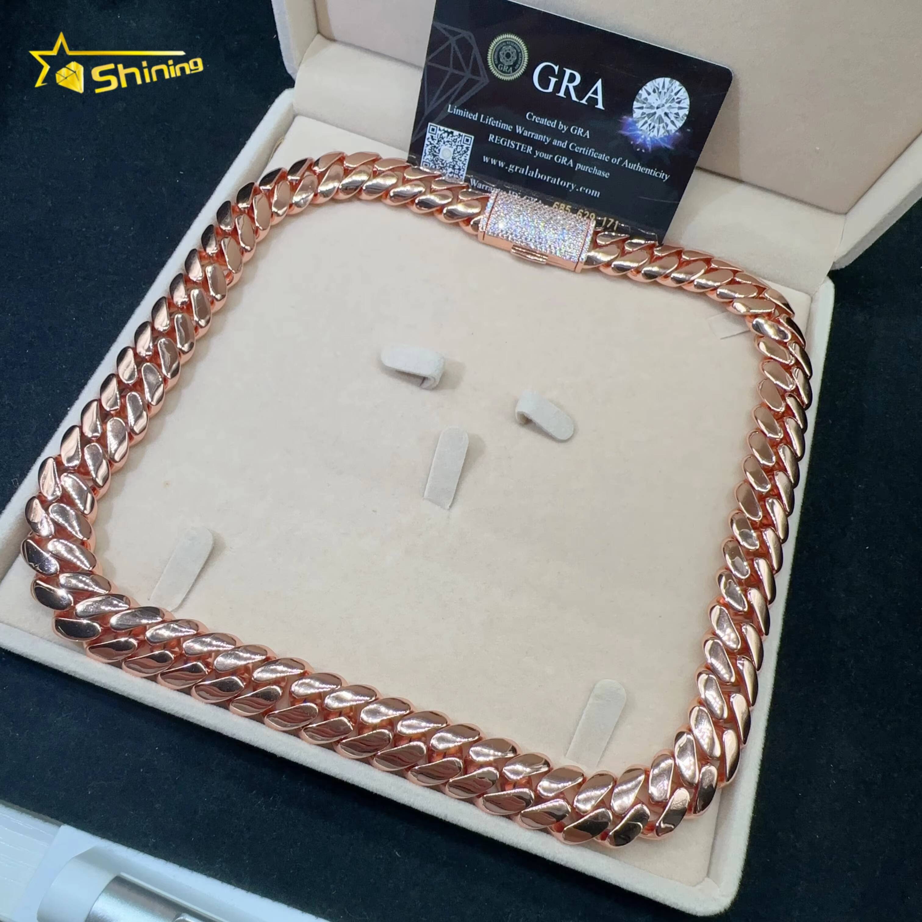 Fine Jewelry Custom Rose Gold Plated 925 Sterling Silver Luxury Hip Hop Cuban Link Chain