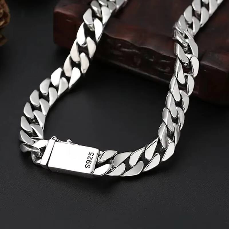 100 Real Solid S925 Silver Jewelry Cuban Chain Link Chain Necklace Men Popular Simple Trend Gold Tanks Whip Sweater Wholesale