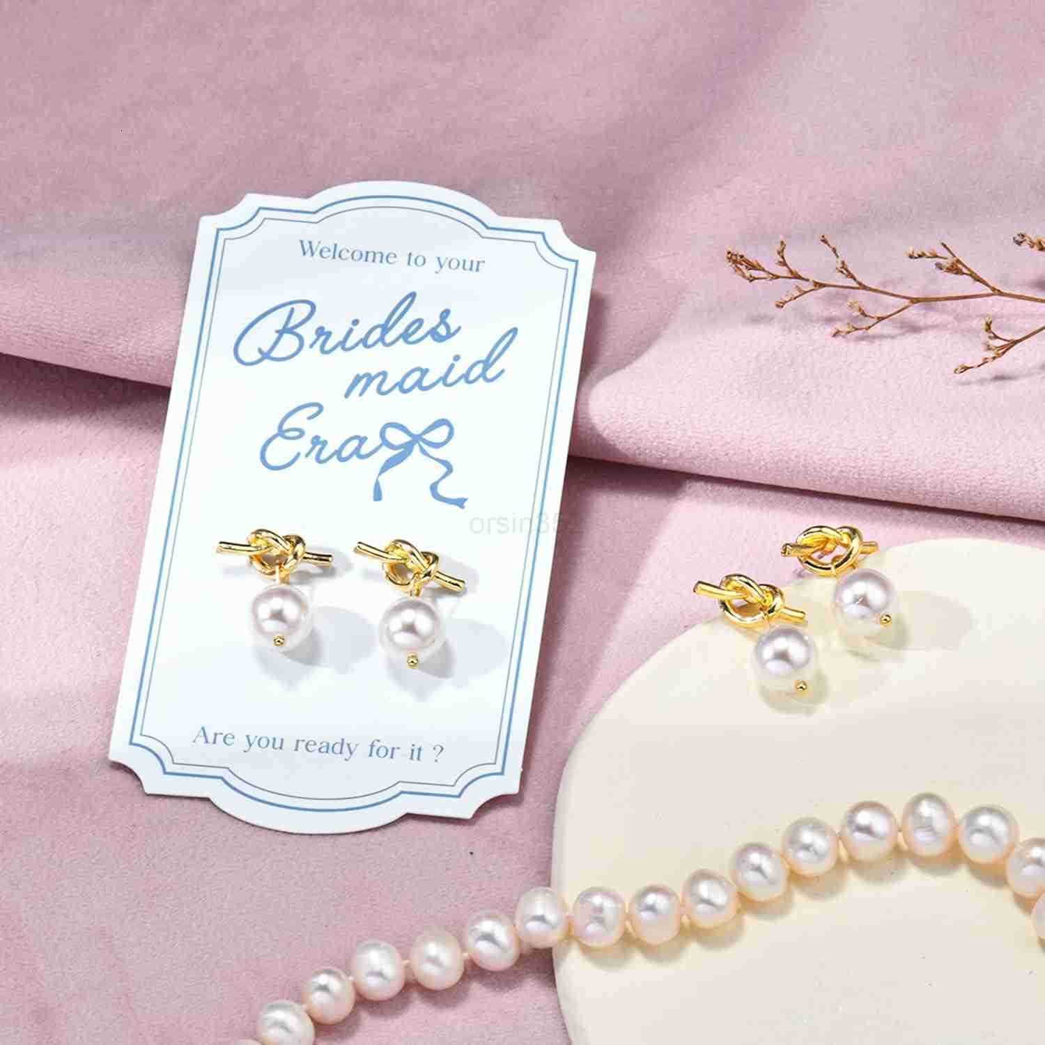 Pearl Knot Bridesmaid Earrings Gold Proposal Box Gifts with Card Bridesmaid Jewelry Bachelorette Bridal Party Wedding FavorsW250911