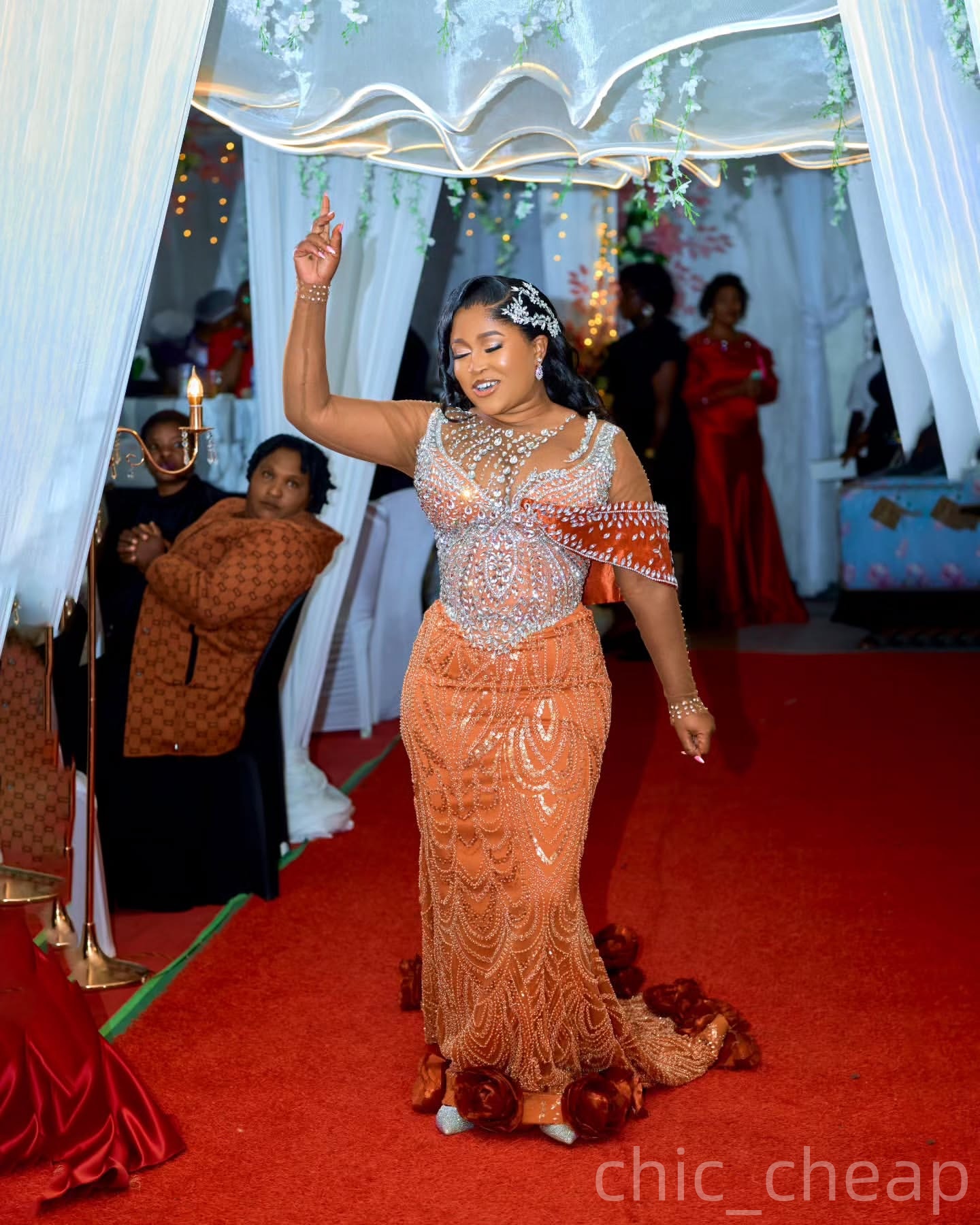 Burnt Orange Mermaid Prom Dresses 2025 Flowers Crystals Beaded Lace Evening Formal Party Second Birthday Engagement Gowns Plus Size Dress For Special 