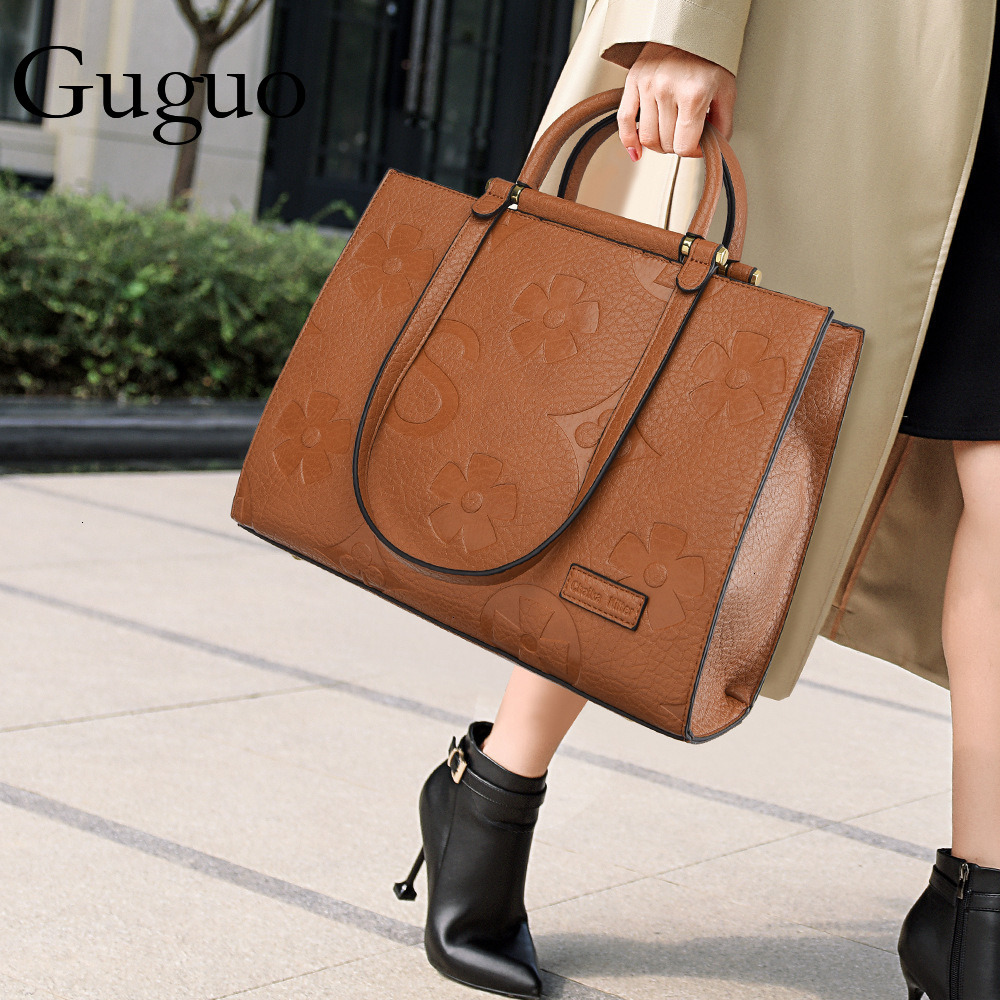 Guguo Free Shipping Designer Luxury Handbag Fashion 3D Embossed Large Bag Simple Large Capacity Commuter Bag Women's Ultra-fine Fiber Leather Tot