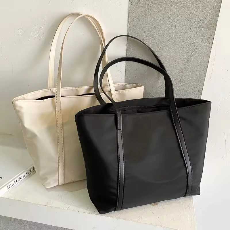 Simple Solid Color Shoulder Bag Handbag Oxford Tophandle Totes Female Large Capacity Shopping Street Zipper Bags for Women W250911