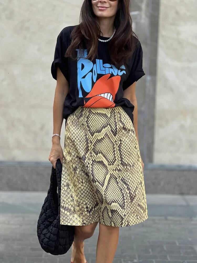 Fashion Snake Pattern Straight For women High Waist Slim Long Ins Hot Streetwear Female Skirt Summer New 2025 dongdumaoyi