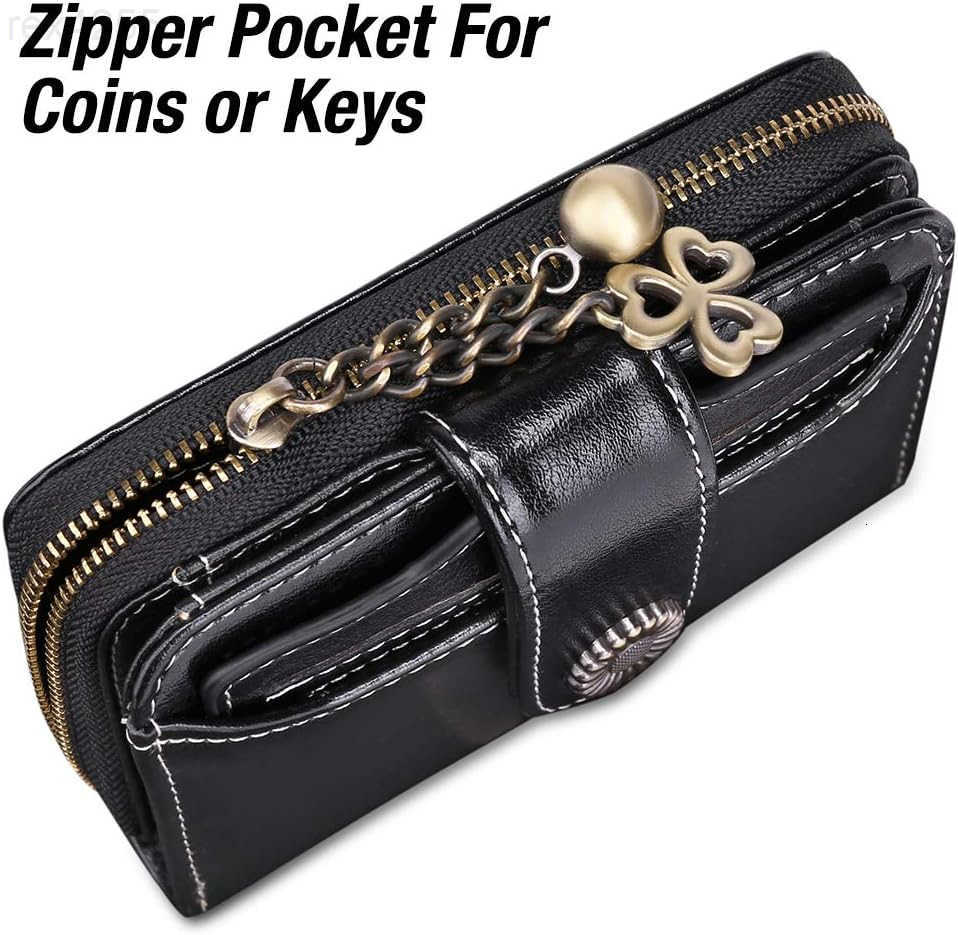 Wallet for Women Leather Small RFID Blocking Bifold Zipper Pocket Card Holder with ID Window BlackW250911