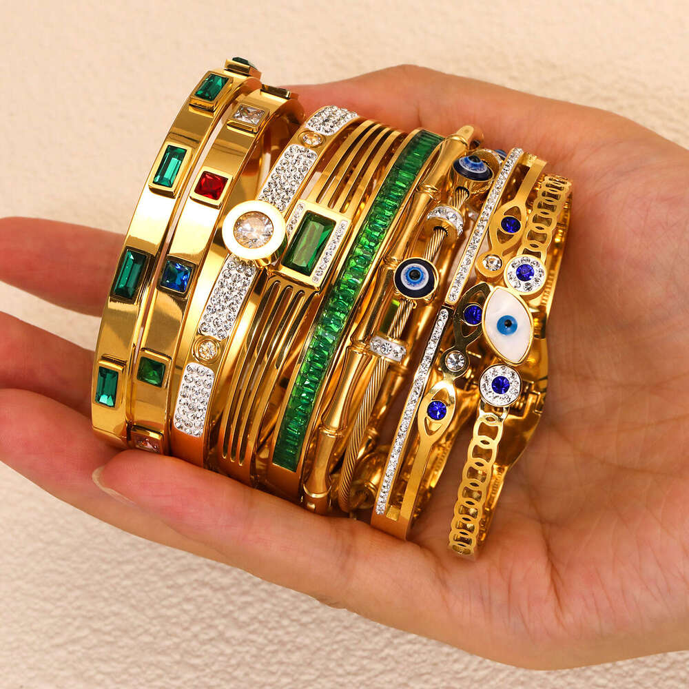 new gold tone bracelet designer bracelet for women Luxury Jewelry Titanium steel bead string eye zircon closed spring buckle bracelet single row tenni