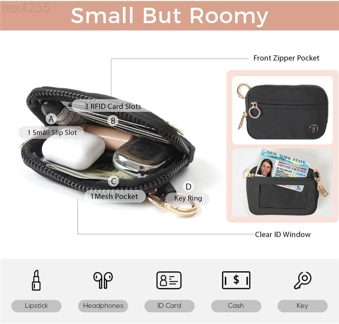 Wristlet Keychain Wallets for Women RFID Blocking Credit Card Holder Small Zipper Coin Purse Change Pouch with ID Window and Detachable Wrist Strap Bl