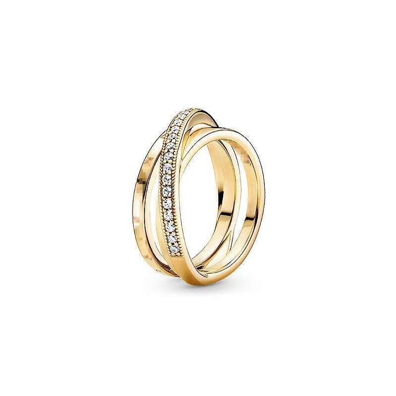 Panjia No White Copper Electroplated Silver Inlaid Interlocking Three DIY Couple Matching Rings