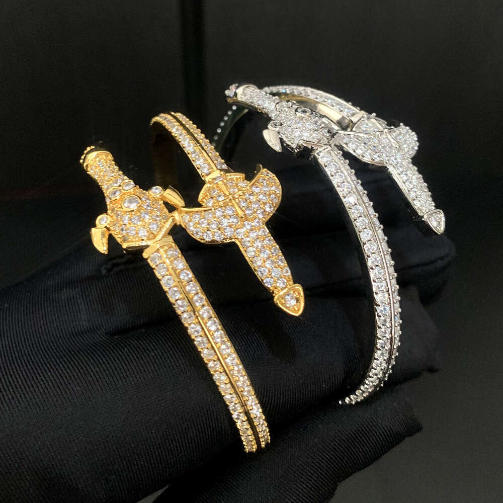 Fashion New Double Sword Cross Bracelet with Zircon for Men Hip Hop Jewelry