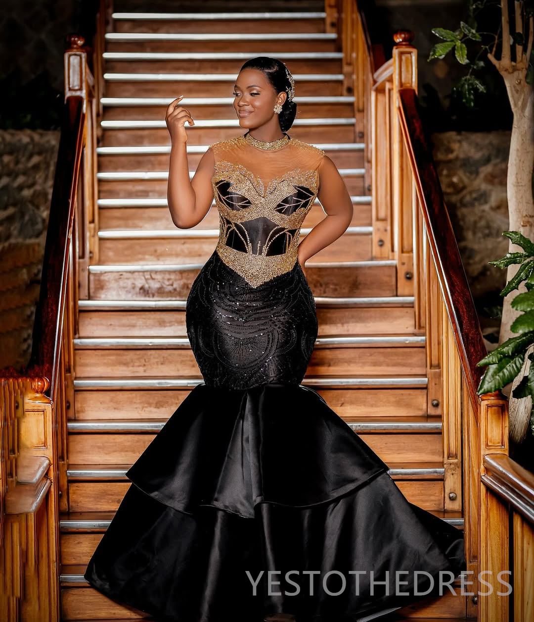 2025 Mermaid Black Prom Dresses For Black Women Evening Dresses Formal Gowns High Neck Beaded Crystals Birthday Dress Second Reception Gown AM2848