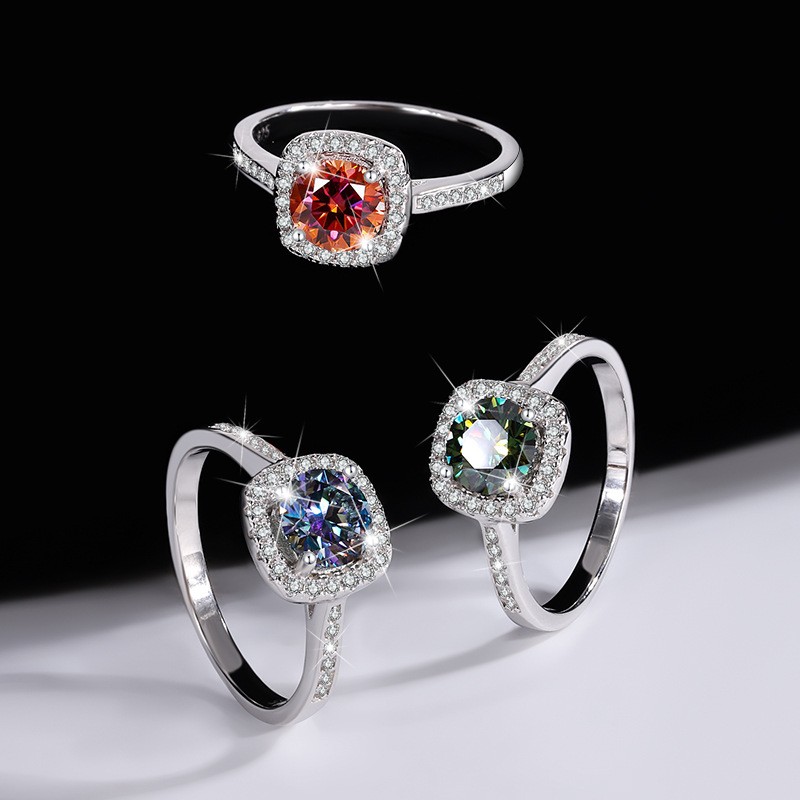 MT GRA Certificate 1 CT Moissanite Engagement Ring 925 Sterling Silver Birthstone Colors, Simulated Diamond Ring for Women, Wedding Ring Christmas Jew