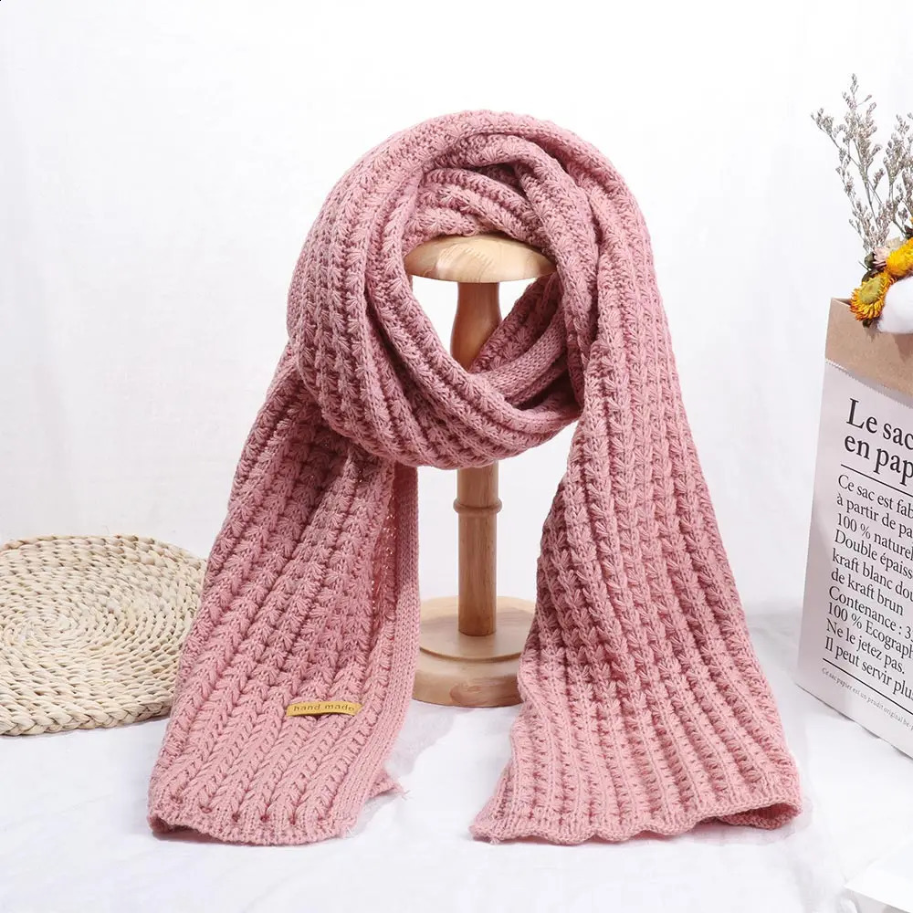 Fashion Women Men Winter Warm Knitted Scarf Solid Color Outdoor Thickened Neckerchief Vintage Wraps Long Scarves Neck Cover 250909