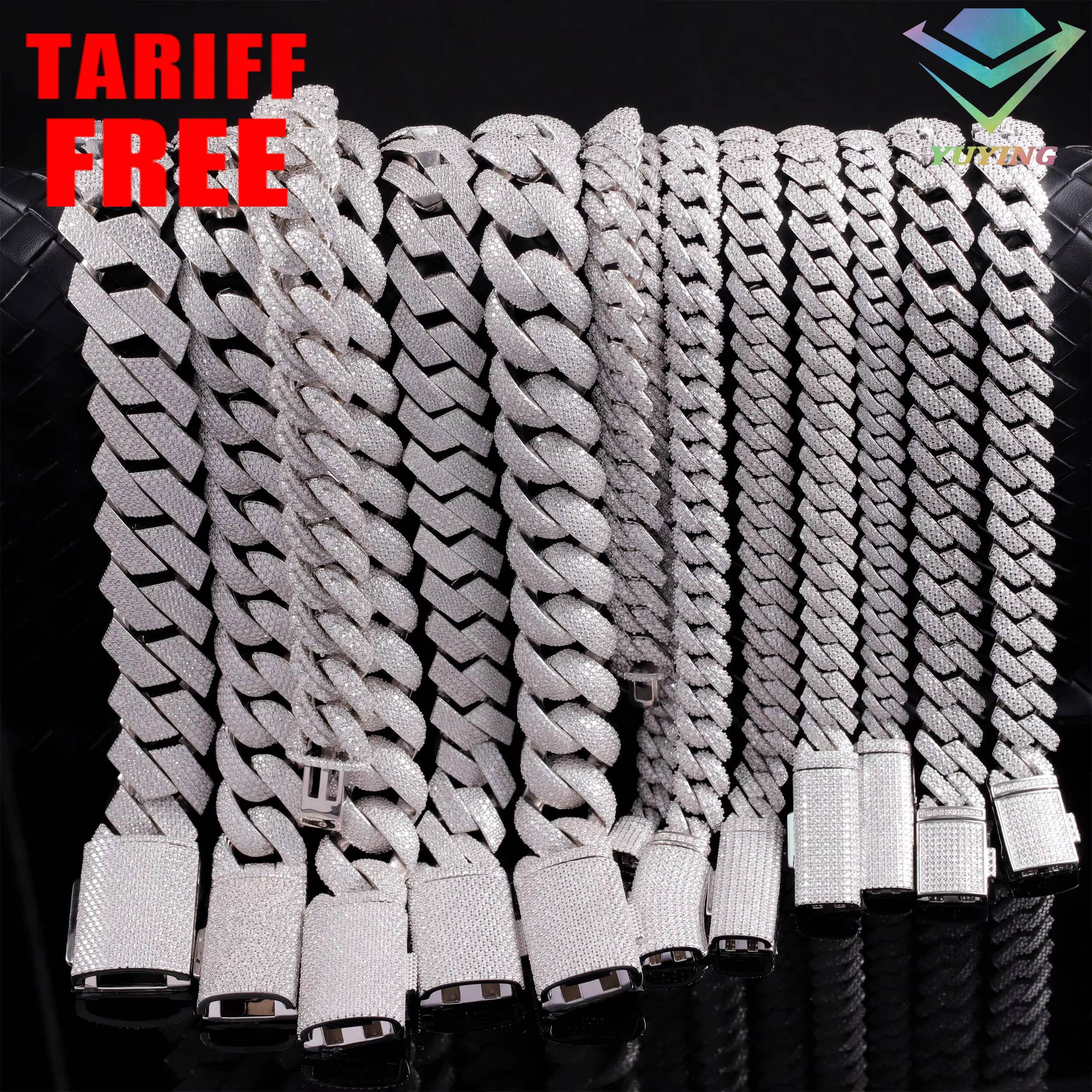 Chain Size 8mm15mm GRA Certificate D VVS Moissanite 925 Silver White Gold Bracelet Necklace for Women Men
