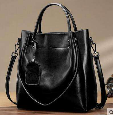New Genuine Leather Shoulder Crossbody Ladies Handbag Large Oil Wax Cowhide Korean Style Casual Women's Bag