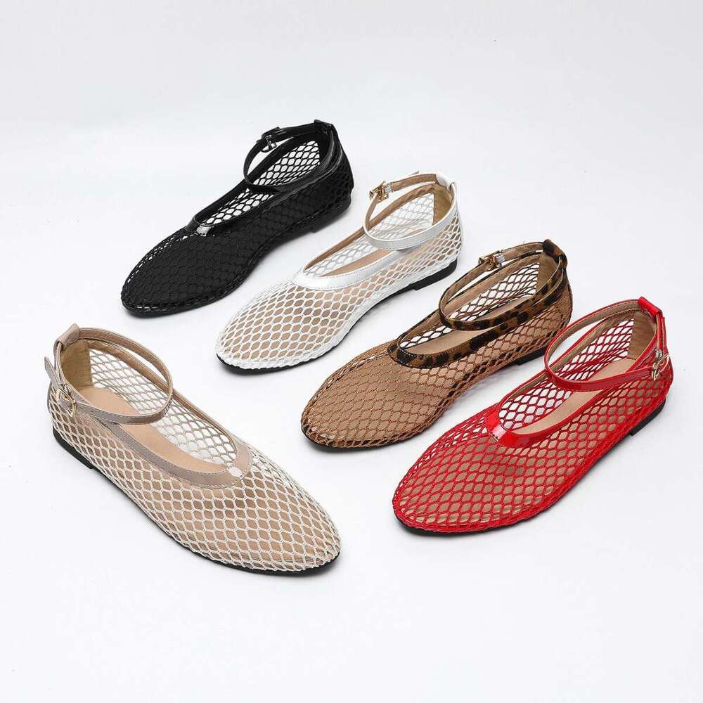 Plus Size Dance Clogs 35-45 Round Toe Flat Mesh Breathable Ballet Belt Designer Shoe Buckle Women's Shoes