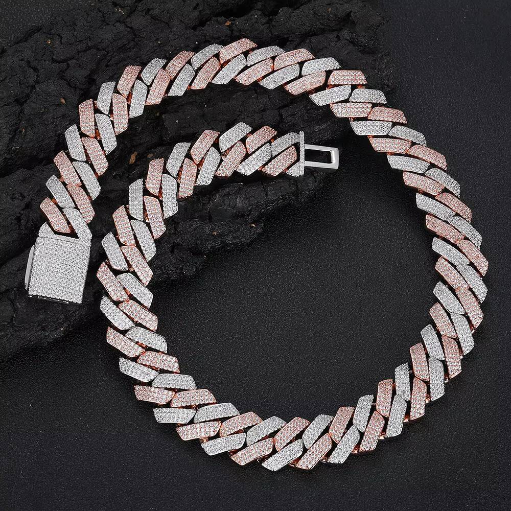 NUOYA Wholesale Rose Gold Plated 20mm Iced Out Cuban Chain Necklace with Box Clasp for Men Women Hip Hop Jewelry Cuban Chain