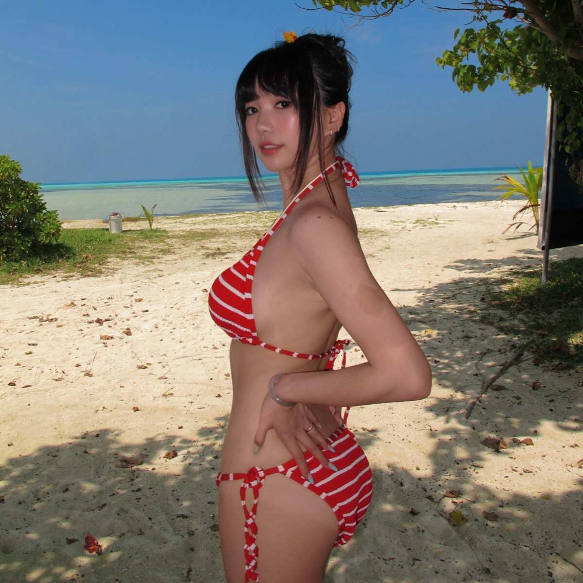 2025 New Bikini Swimsuit for Women Striped Halter Neck Strapless Sexy Pure Desire Simple Beach Vacation Swimwear