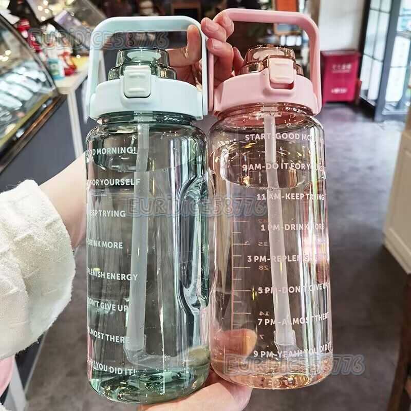 2000ml Water Bottle with Scale and Straw High Temperature Resistant Leakproof Plastic Cup Large Capacity for Men and Women H250911