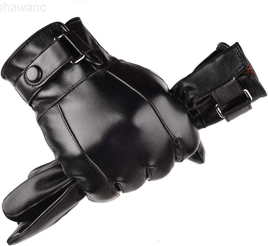 Mens Winter Autumn Black Brown Smooth PU Leather Plus Thick Velvet Touch Screen GlovesW250911