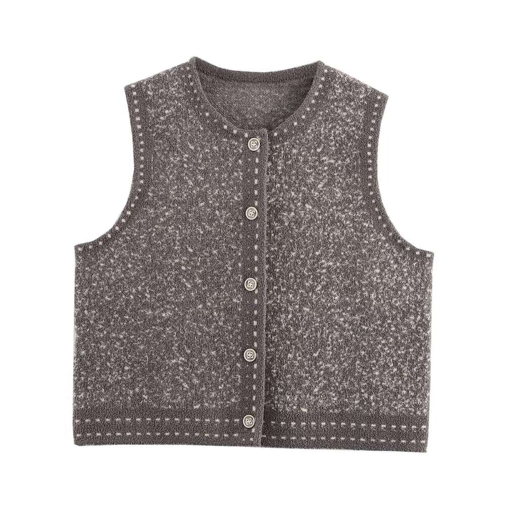 DHEssentials 2025 Autumn New Women's Fashion Color-Block Stitching Chanel Style Knitted Cardigan Vest