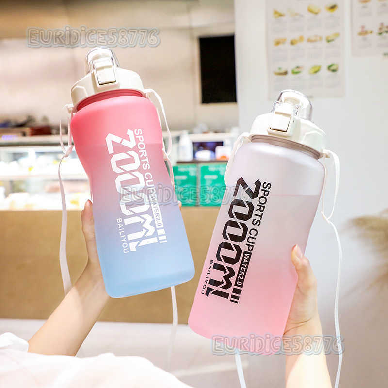 Super Large Capacity Sports Cup Tritan Portable Straw Spring Cover Outdoor Anti Falling Frosting Two Color Cup with Kettle H250911