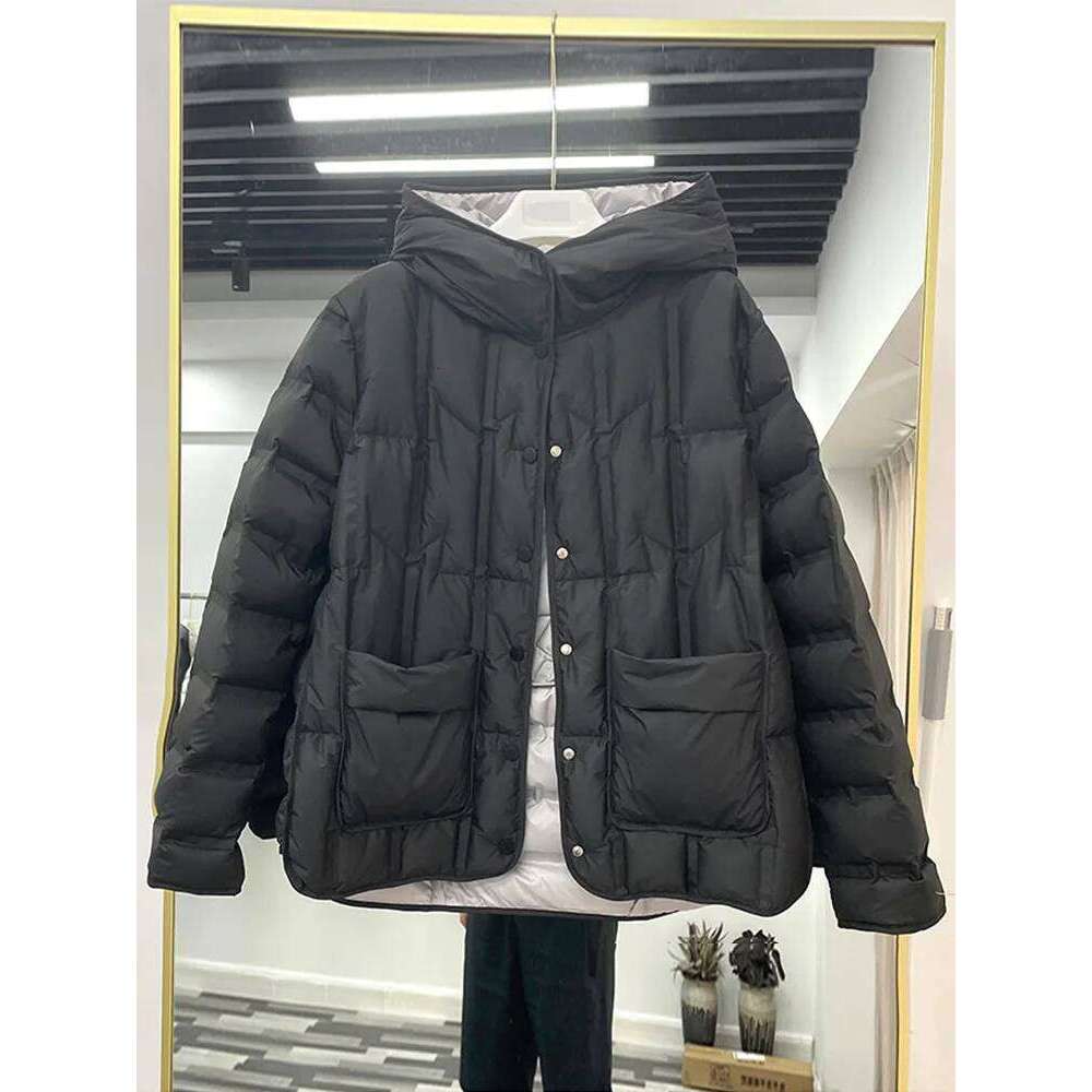 Lagabogy 2025 Winter Women 90% White Duck Down Coat Female Stand Collar Single-Breasted Puffer Jacket Casual Loose Hooded Parkas