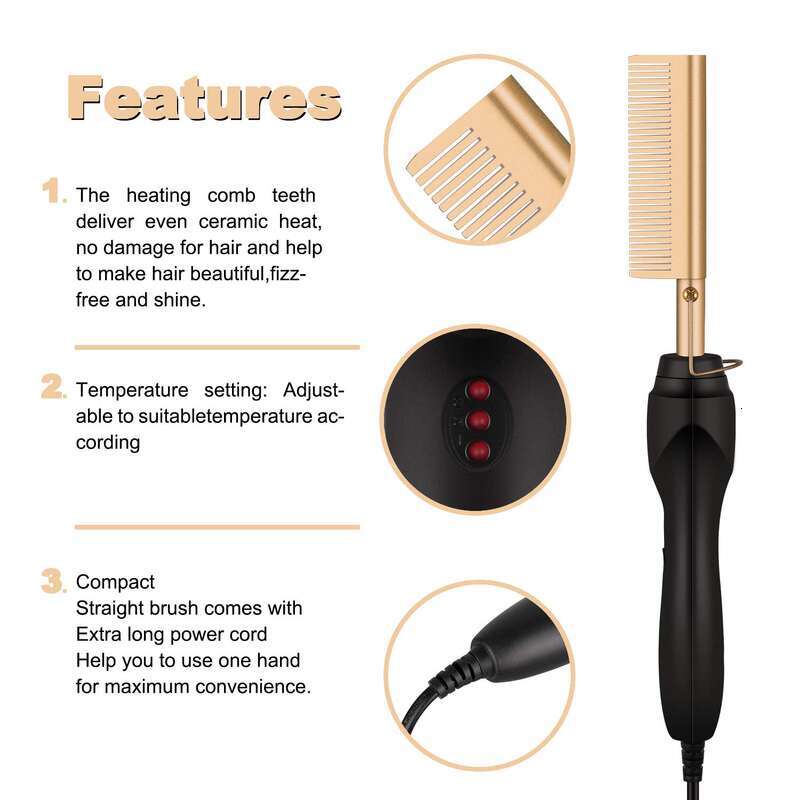 2 In1 Hot Hair Electric Fast Heating Portable Travel Anti-Scald Beard Straightener Press Comb