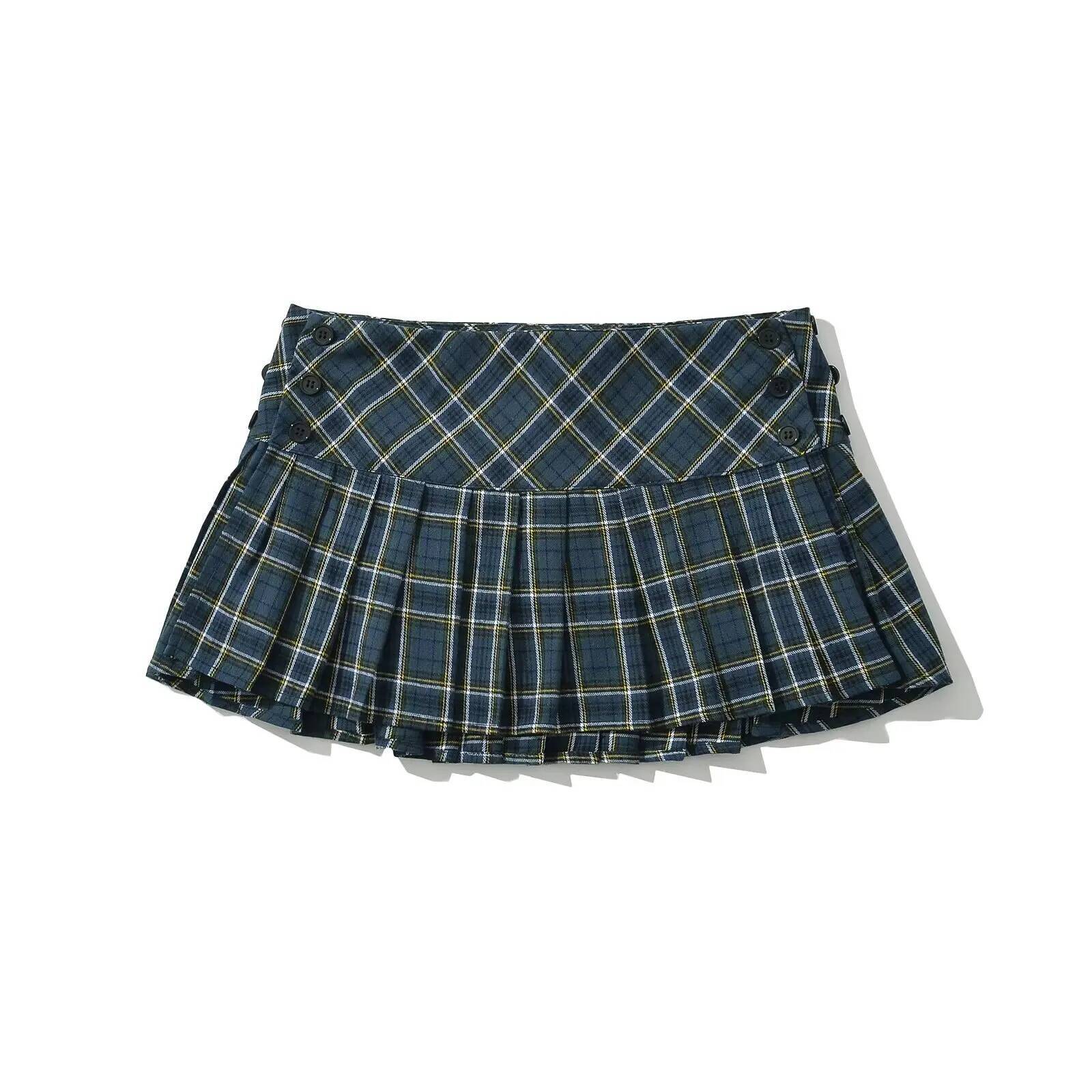 Summer Mini woman vintage korean fashion for women y2k pleated green plaid skirts preppy style dongdumaoyi