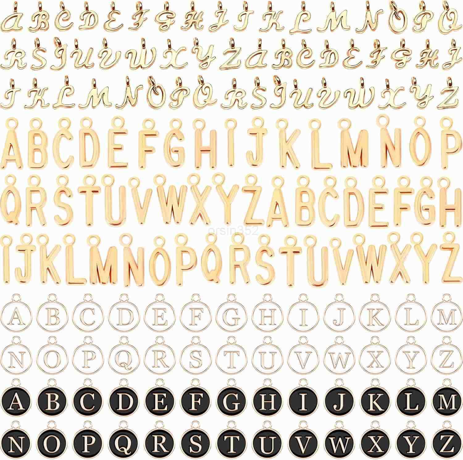 156Pcs6 Sets Letter Charms Letter Charms 3 Styles AZ Initial Alphabet Metal Charms with 200Pcs Open Jump Rings for Earrings Necklace Jewelry Making KW