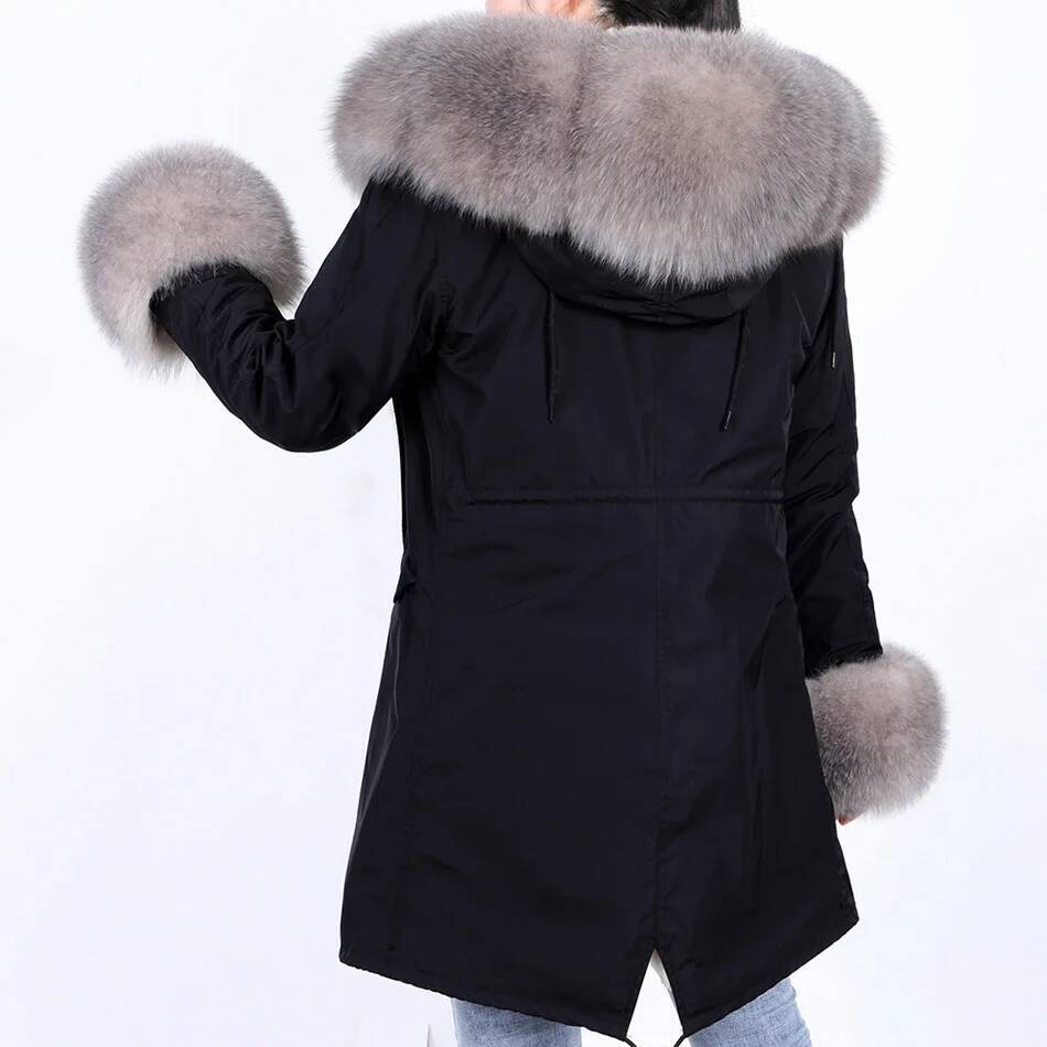 2024 Maomaokong Women winter natural raccoon fox collar long coat real rabbit fur lining parkas Women's jacket