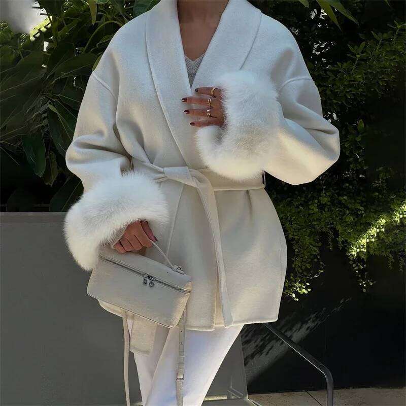 TARUXY Fox Fur Woolen Coats Women's Short Coat Office Lady Removable Elegant Double-Sided Wool Overcoat 2025 New Cardigan Jacket