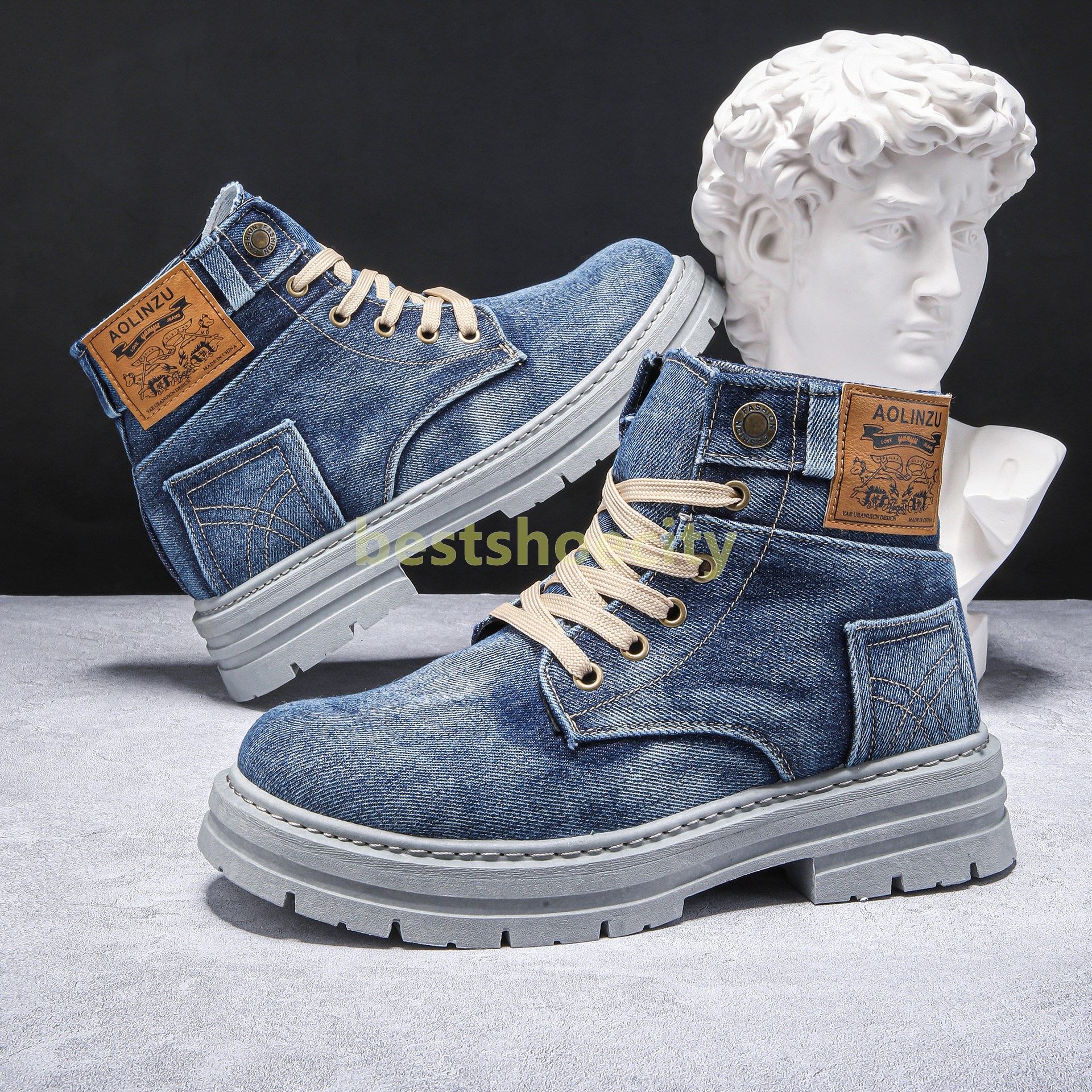 Casual designer boots Comfort Denim martin style High-tops boot Breathable material Summer Autumn Non-slip soles Outdoor mens sneakers Size 39-48