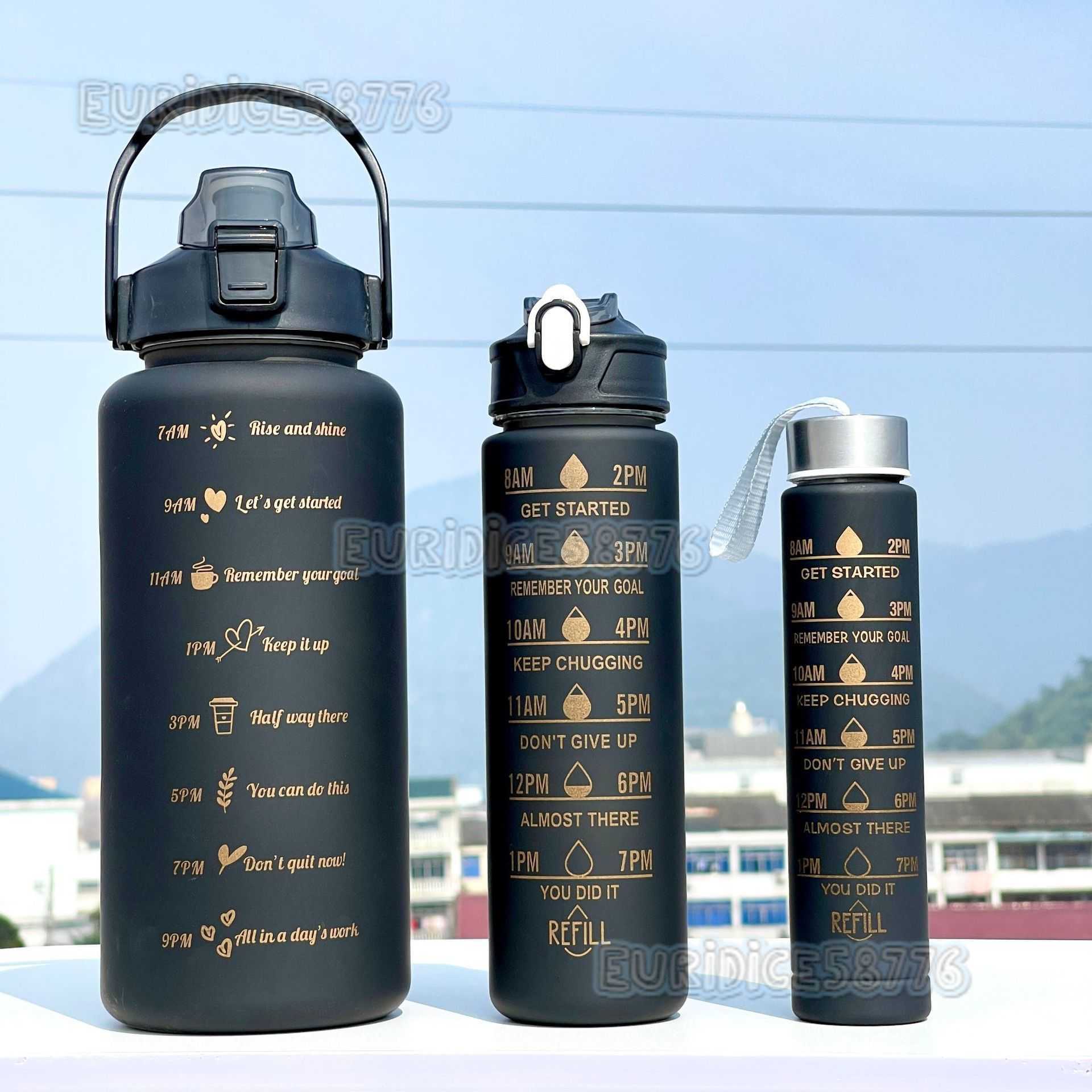 Fashion Matte Gradient Large Capacity Plastic Cup Threepiece Set Portable Sports Water Bottle Outdoor Cup H250911