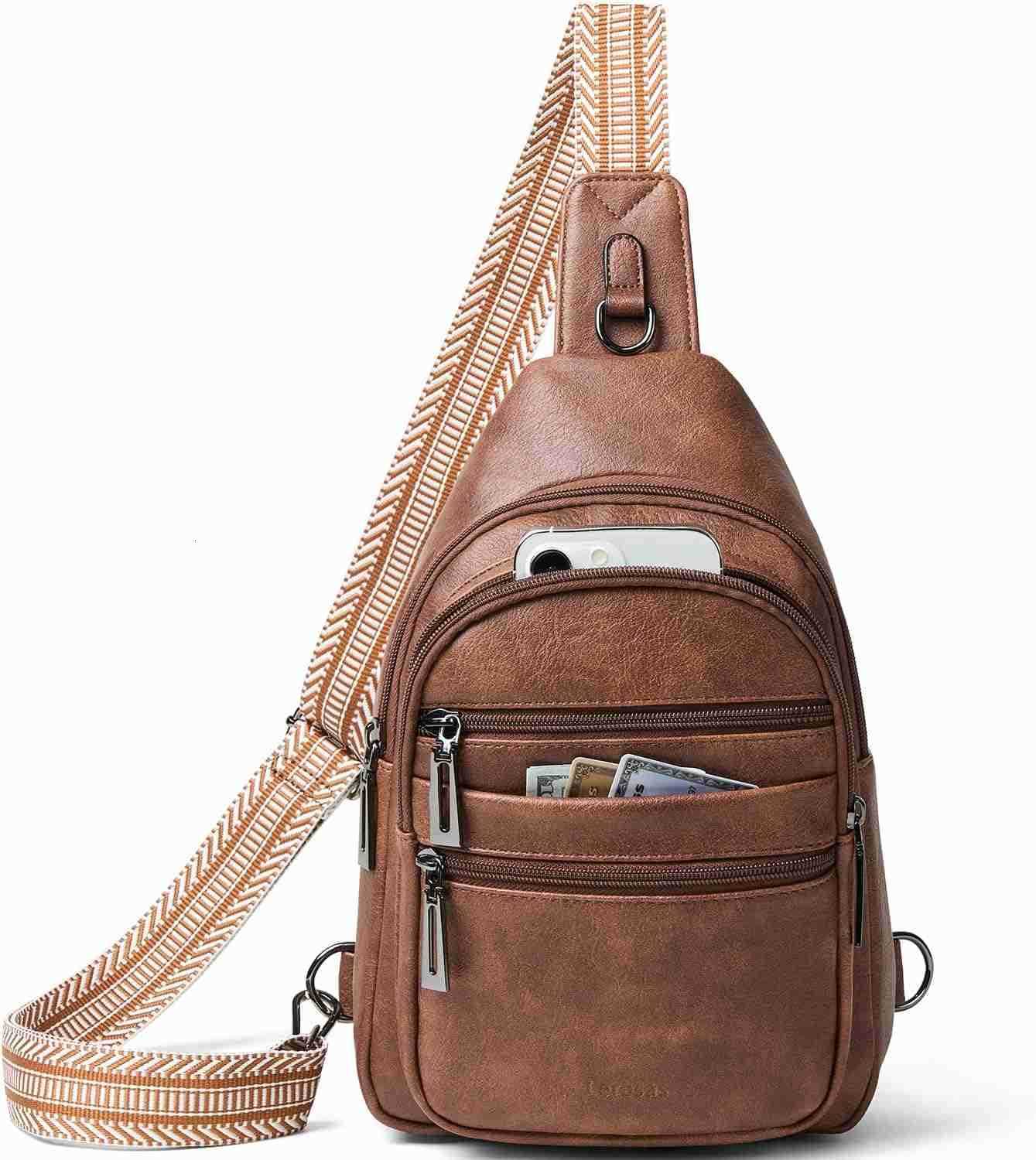 Sling Bag for Women Crossbody Bags Fanny Packs Over Shoulder Bag Sling Purse Backpack Vegan Leather Travel BrownW250911