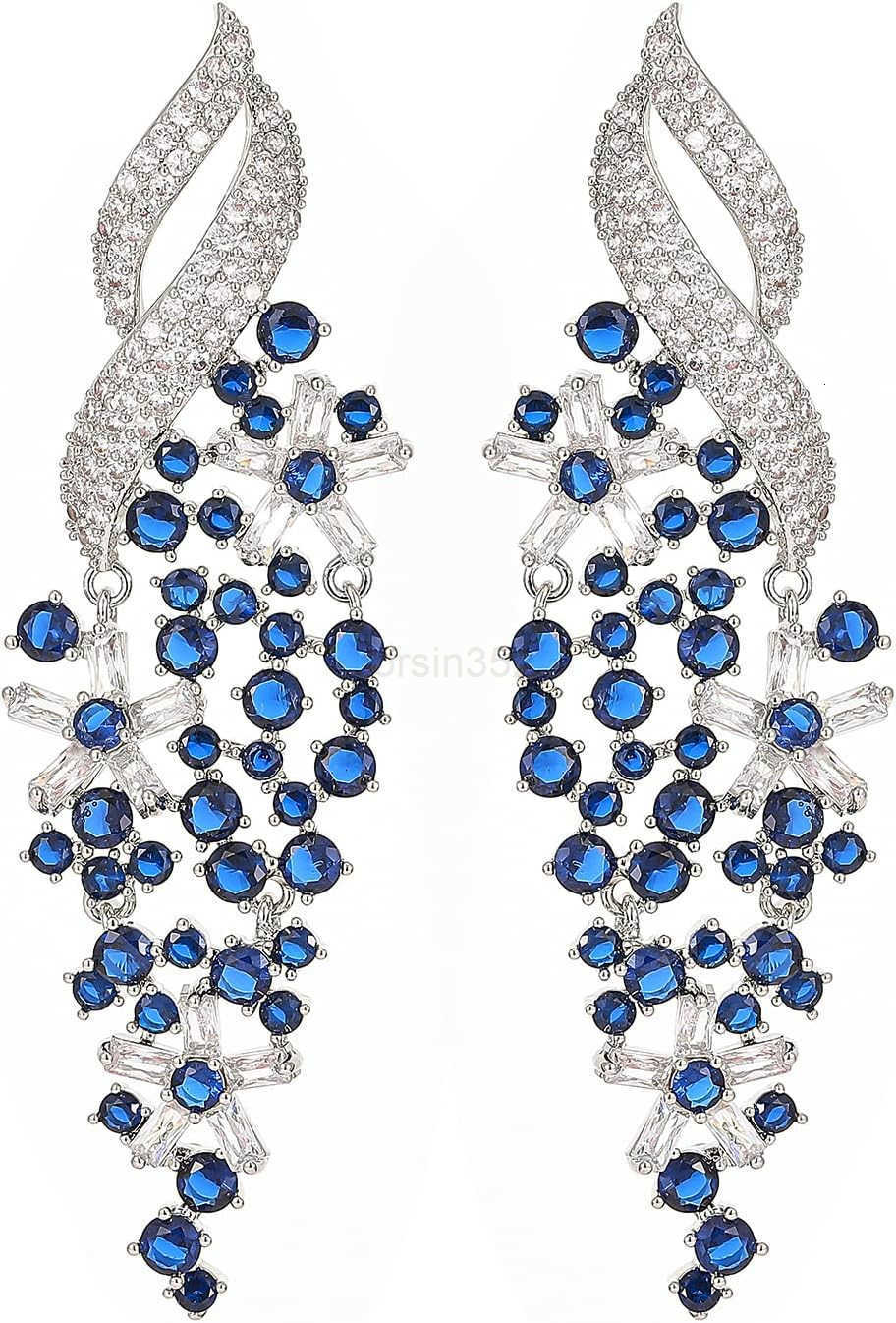 Gemstone Drop Dangle Earrings Rhinestone Cluster Earrings Luxury Bridal Flower Fashion Jewelry 18K Gold Plated 925 Sterling Silver Posts Sparkly Eveni