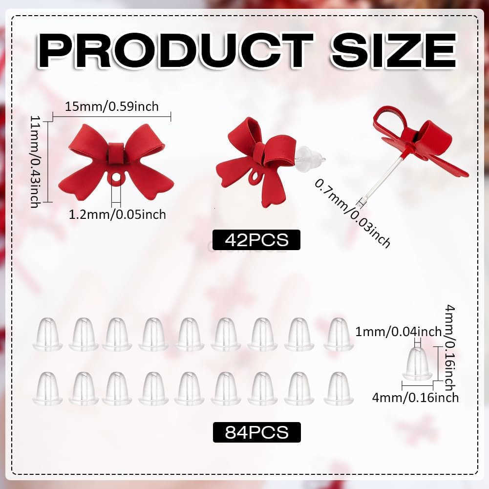 42Pcs Bow Stud Earrings 925 Sterling Silver Alloy Earring Post with Loop 84Pcs Backs Black Bowknot Stud Ear Findings for Women DIY Dangle Crafting Jew