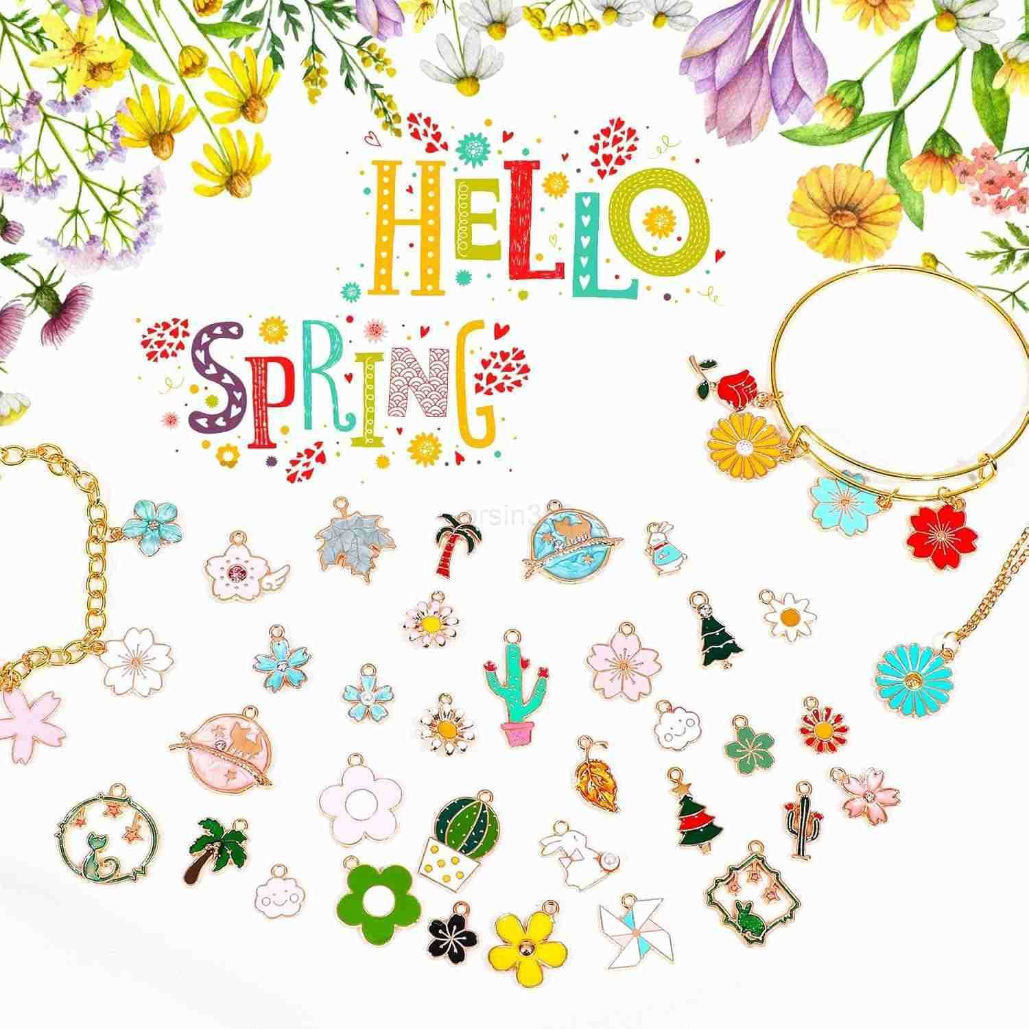 120 Pcs Spring Summer Floral Themed Charms Flower Charms for Jewelry Making Assorted Gold Enamel Charm Pendants for DIY Necklace Earrings SupplW250911